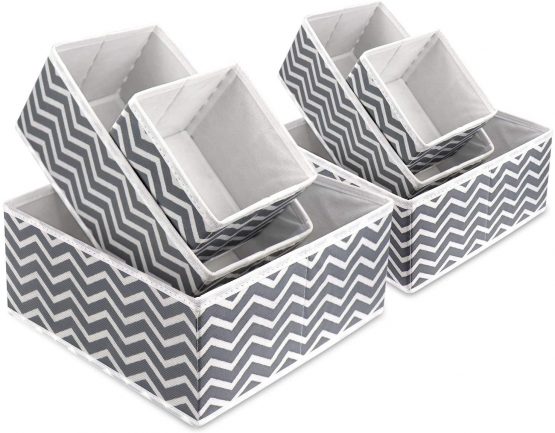 Fabric Storage Box Foldable Wardrobe Drawer Dividers Closet Dresser Organiser Collapsible Cloth Drawer Insert Cube Basket Bins Container for Underwear Socks, Neck Ties, Scarves, and Handkerchiefs