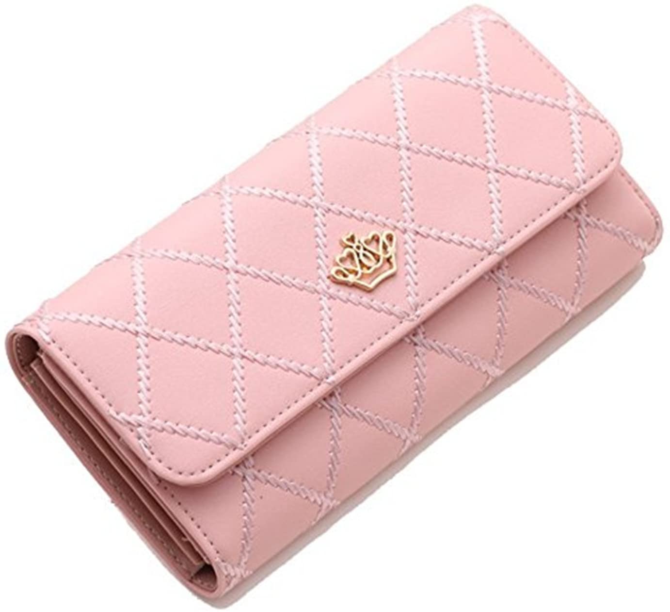 Symphonyw Women Leather Wallet,Long Fashion Crown Female's Handbag Money Wallet for Ladies Girls, Pink