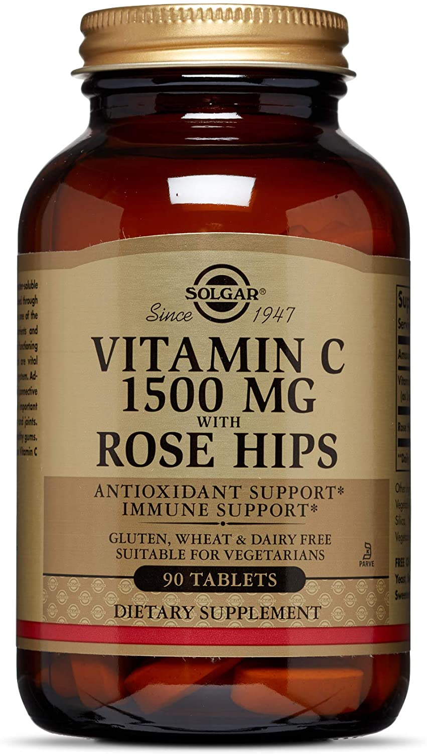 Solgar Vitamin C 1500 mg (1.5 Grams) with Rose Hips Tablets, Pack of 90, Supports Immunity