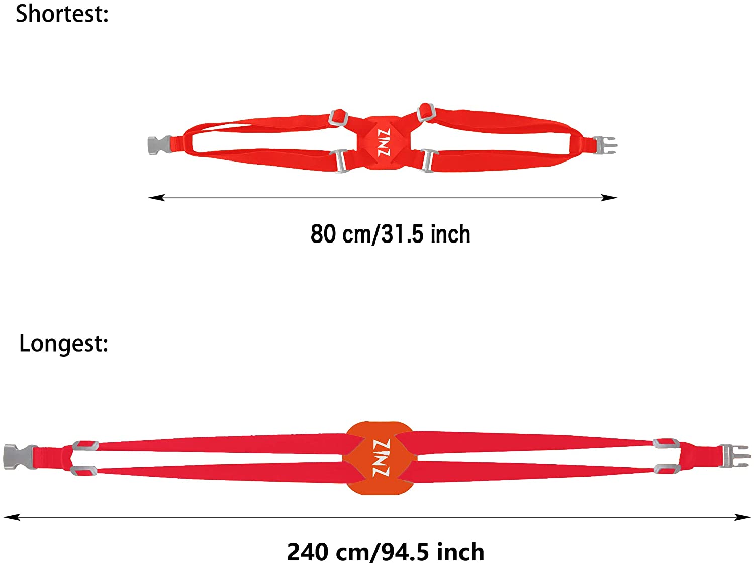 ZINZ Luggage Strap, High Elastic Suitcase Belt Adjustable Bag Bungees for Easier Travel,Red, 94.5 inch - Image 2