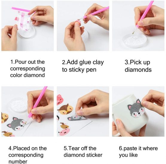 BeYumi 34Pcs 5D Diamond Painting Kits for Kids, DIY Animals Diamond Painting Stickers, Handmade Digital Diamond Arts Craft Mosaic Stickers, Painting by Numbers Kits for Adult Beginners - Image 3
