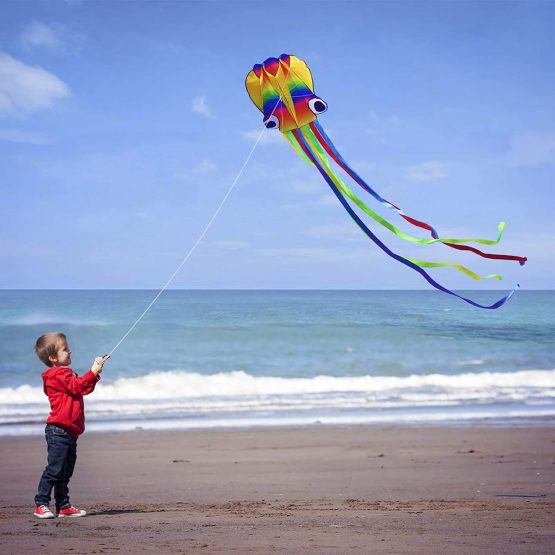 Large Kite with Long HONBO Huge Rainbow Soft Octopus Kite for Kids and Audlts 