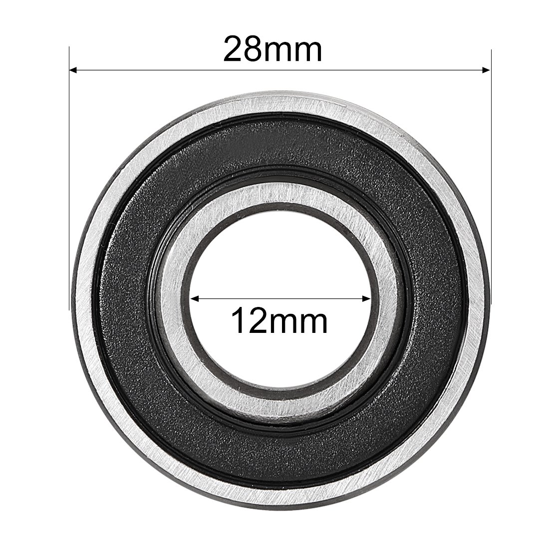 sourcing map 6001-2RS Ball Bearing 12mm x 28mm x 8mm Double Sealed 180101 Deep Groove Bearings High Carbon Steel Z1 2pcs - Image 4