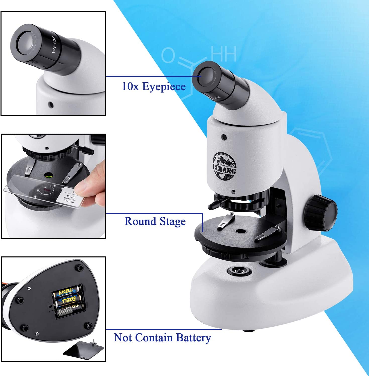 BEBANG Microscope for Kids and Student, Optics Glass Lens, DualLight