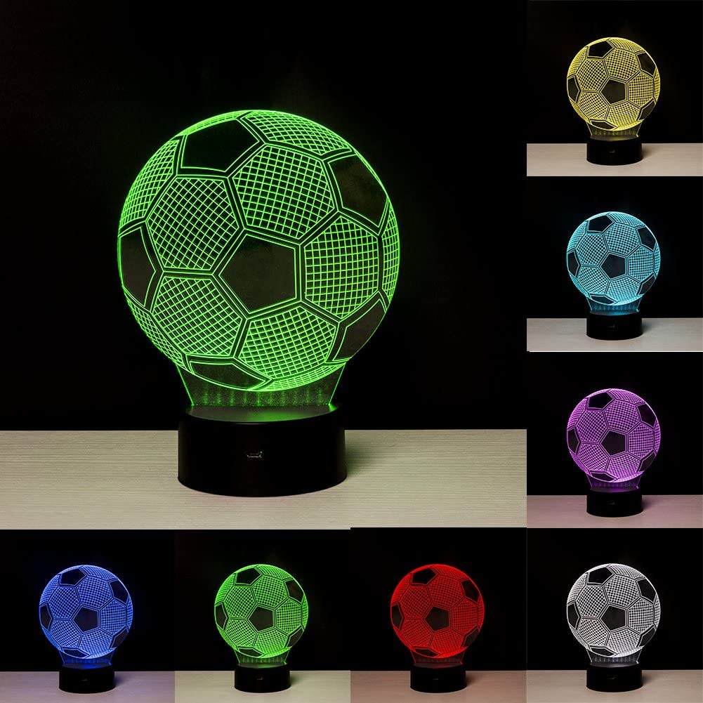 Linkax Easter Gifts for Kids Teenage Boy Football Gifts for Boys 3D Illusion Football Night Light for Girl Bedroom Decor 16 Colors Change 5 6 7 8 9 10 11 12 Year Old Boy Birthday Gifts