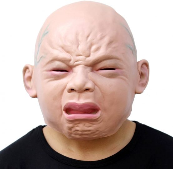 CreepyParty Crying Baby Face Mask Human Realistic Latex Full Head Masks for Halloween Costume Party Carnival Cosplay