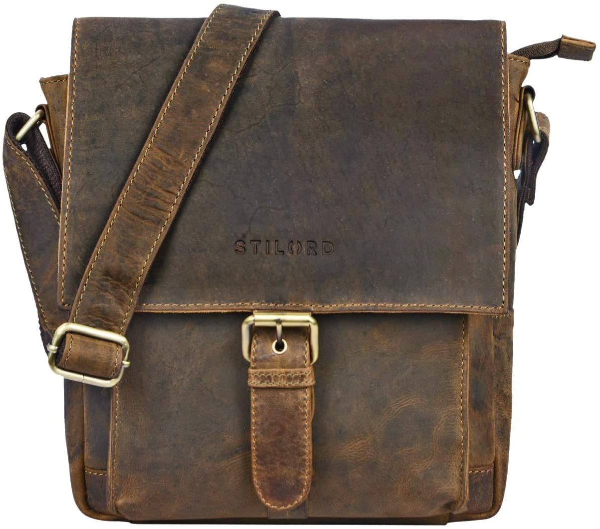 STILORD "Nevio" Men's Leather Shoulder Bag, Middle Brown