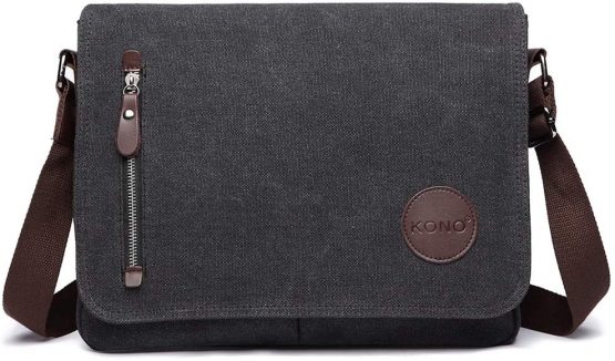 Kono Canvas Messenger Shoulder Bags for Men 13.5 inch Unisex Casual Cross Body Bag Travel Bag for School Travel Work Hiking (Black) - Image 2