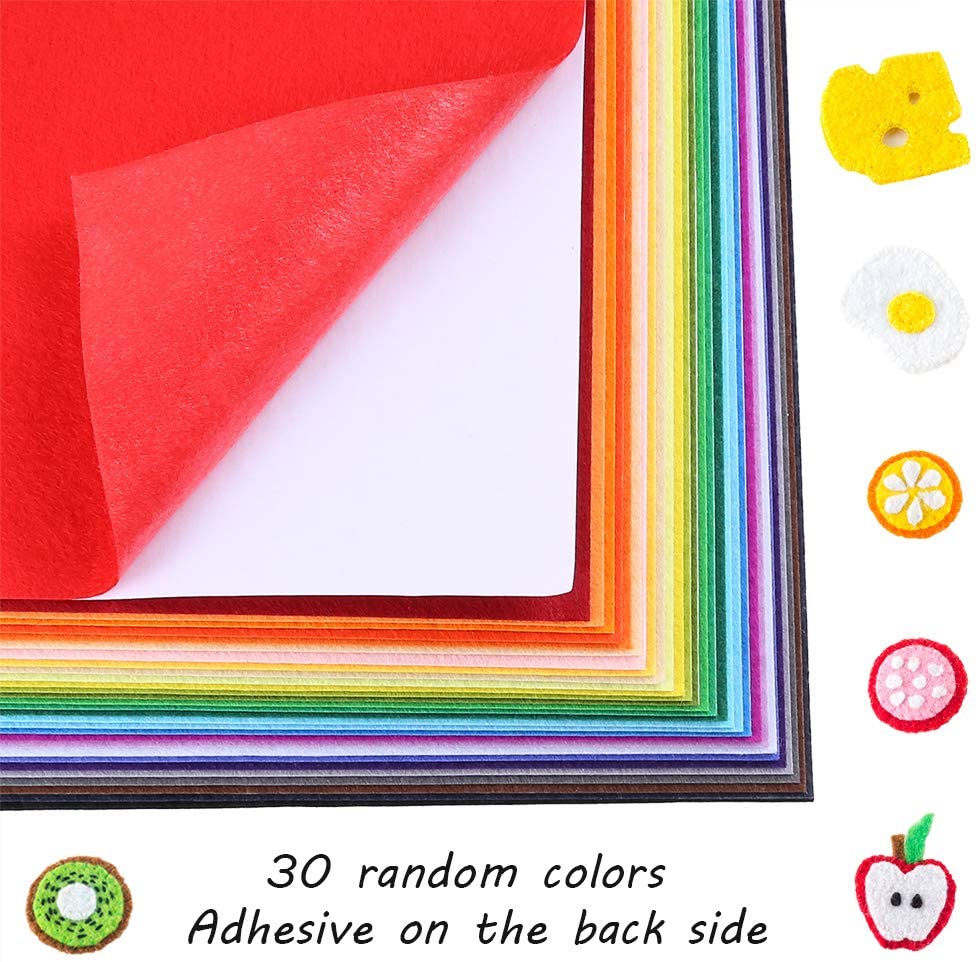 Caydo 30 Pieces 30 Colors Adhesive Back Felt Sheets Fabric Sticky Back Sheets, 21 cm x 30 cm(A4 Size), Self-Adhesive - Image 3