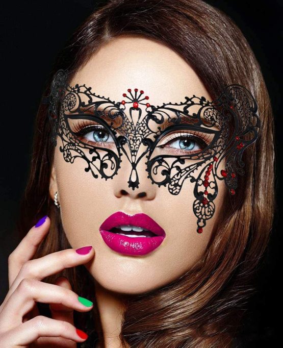 Thmyo Halloween Mask Mask Laser Cut Metal Women's Masquerade Mask Venetian Mask (Black+red) - Image 2