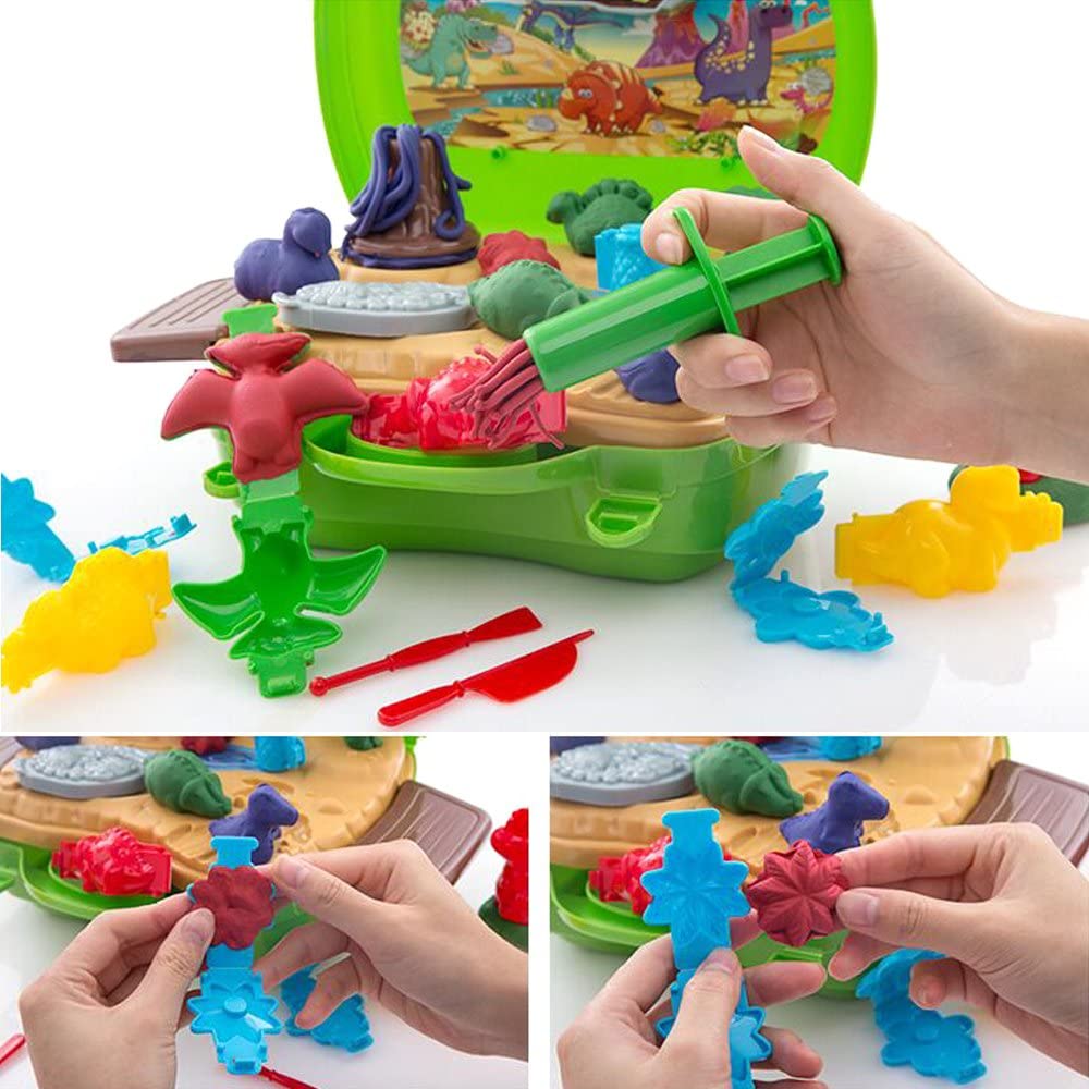Dear Deer Kids Play Color Dough Dinosaur Play Set 26 Pcs Pretend Play Toy Kit with Dough and Moulds in a Portable Case - Image 4