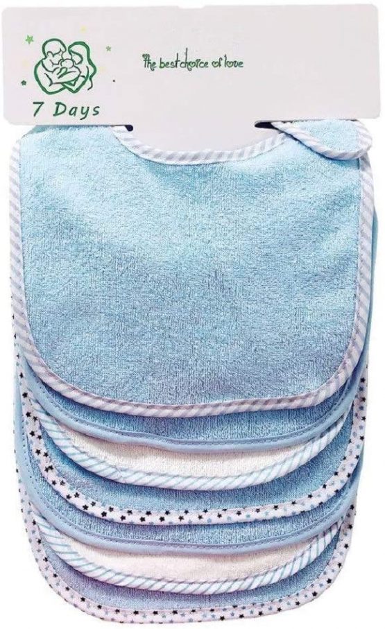 Baby's 7 Pics of Soft Double Layers 80% Cotton Absorbent Bandana 7 Bibs Set (Blue)