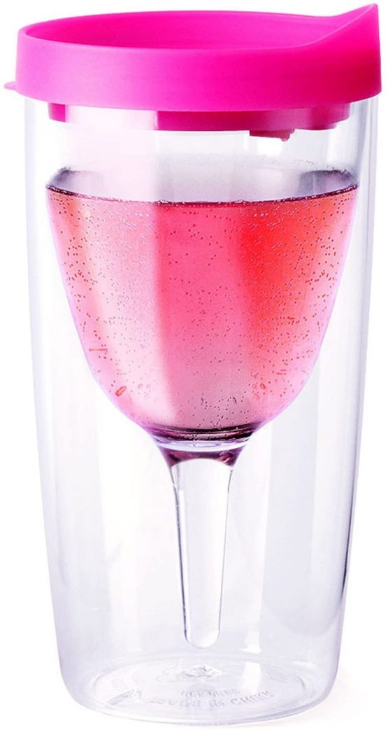 Vino2Go Double Wall Insulated Portable Wine Cup - Party Pink