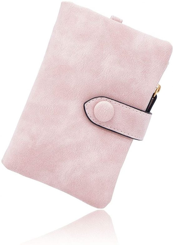 Conisy Soft Leather Wallet Short Style Compact Large Capacity Multi-Card Slot RFID Blocking Purse for Women and Lady (Pink)