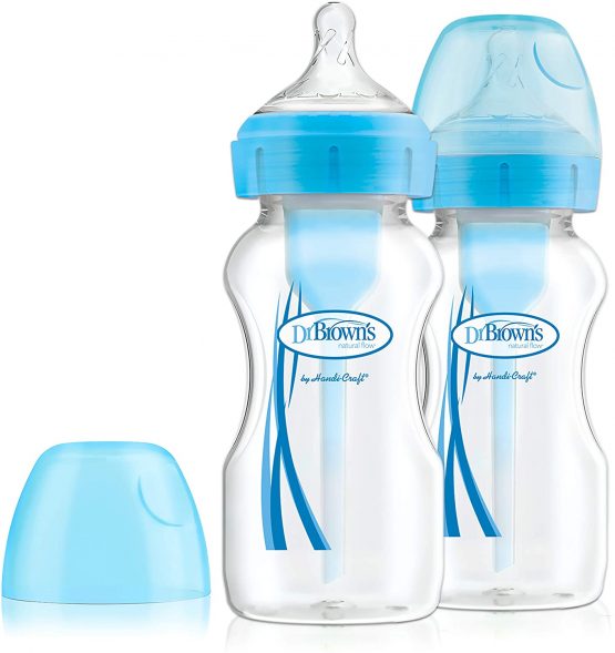 Dr. Brown's Dr Options+ AntiColic Wide Neck Baby Bottles 270ml Twin Pack, Blue