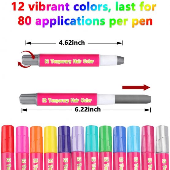 Hair Chalk, 12 Colors Hair Crayons for Girls Kids Washable Non-Toxic Portable Hair Chalk Pens for Party and Cosplay DIY - Image 2