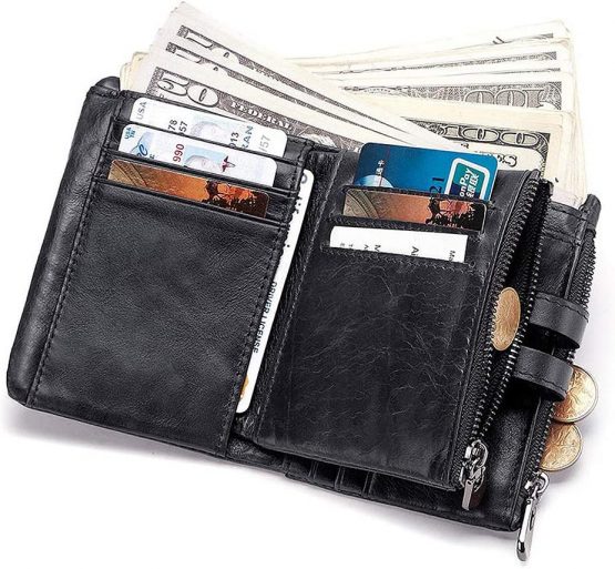 HALOViE Mens Wallet RFID Blocking Leather Wallets with Zip Coin Pocket Credit Card Holder Anti-Theft Purse(Black) - Image 2