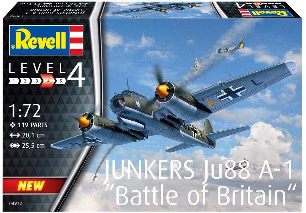 Revell 04972 Junkers Ju88 A-1 "Battle of Britain 1:72 Scale Unbuilt/Unpainted Plastic Model Kit, Unlackiert, Mittel - Image 2