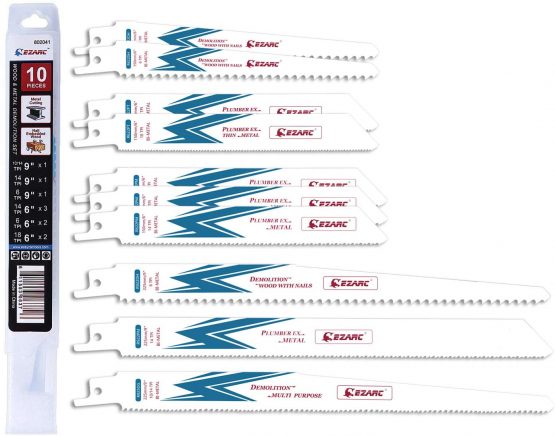EZARC 10-Piece Reciprocating Saw Blades Set, Sabre Saw Blade for Wood and Metal Demolition