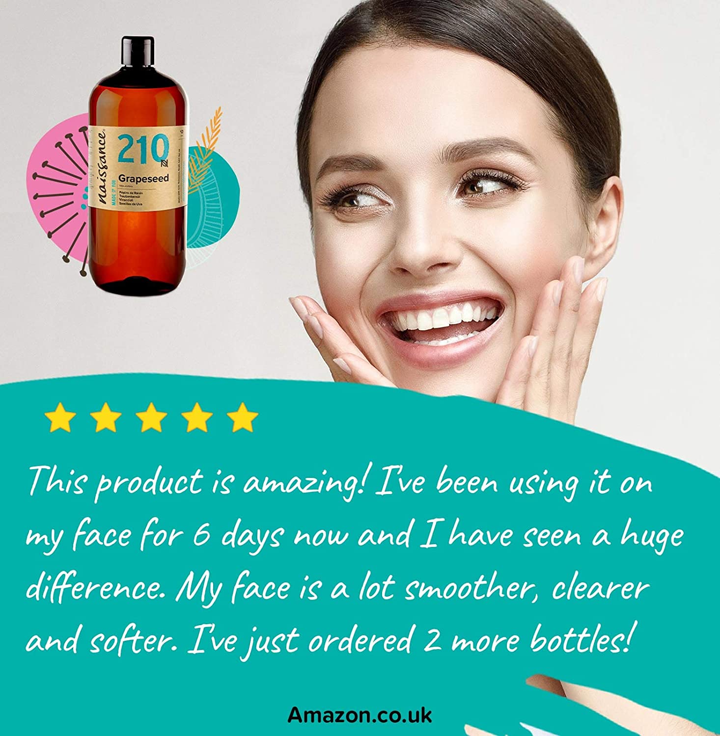Naissance Grapeseed Oil (No. 210) 900ml, Natural Moisturiser and Conditioner, Ideal for Hair Skin, Massage, Face - Image 4