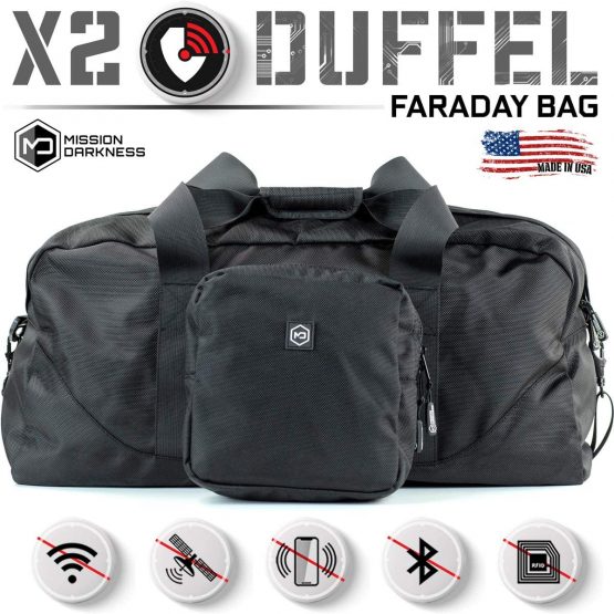 Mission Darkness X2 Faraday Duffel Bag + Detachable MOLLE Faraday Pouch (Gen 2) // Military-Grade RF Shielding for Large Electronics & Mobile Devices // Digital Forensics Signal Isolation Data Privacy