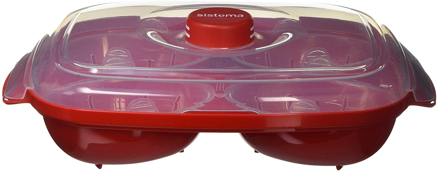 Sistema 1150 Microwave Egg Poacher, Red/Clear, 28.7 x 20.5 x 8.4 cm