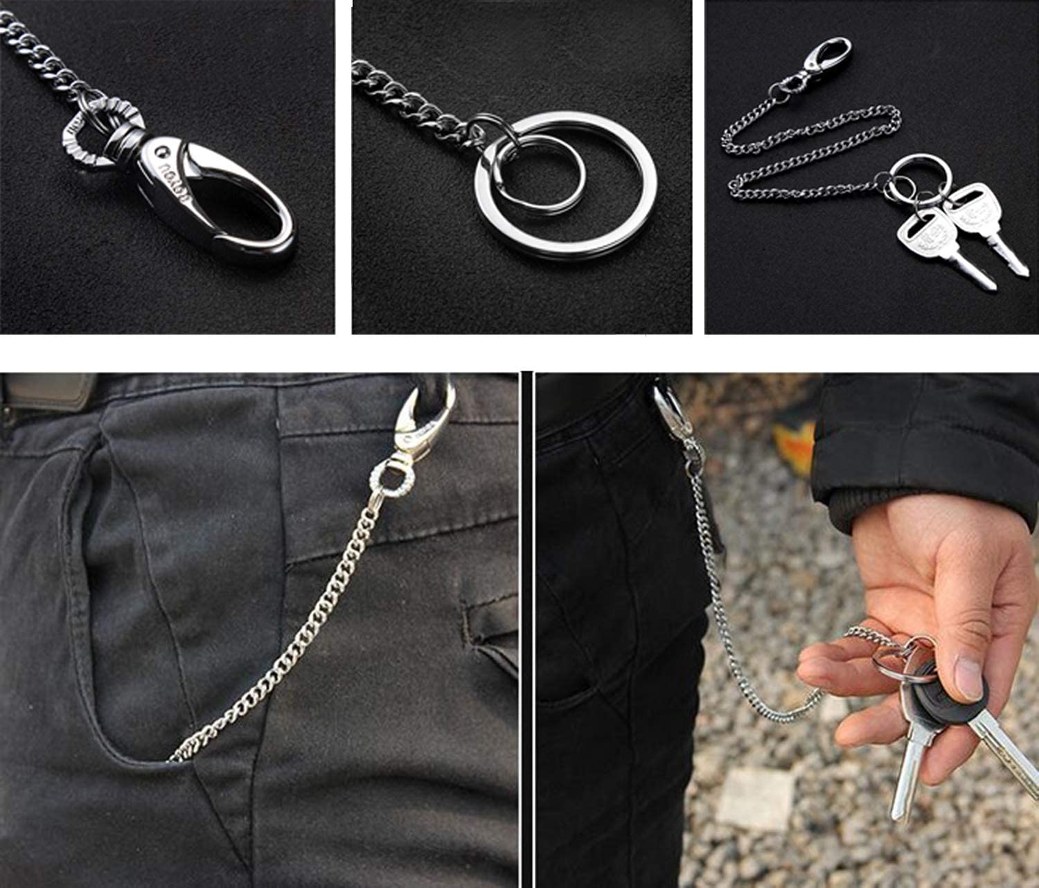 Chie no fukuro Key Chain, 38cm Long Heavy Duty Key Ring with Belt Clip For Men&Women Silver, full - Image 4
