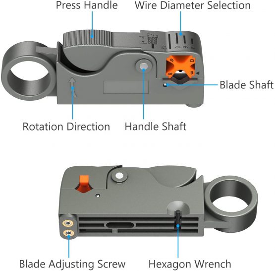 eSynic Coax Crimping Tool Coax Cable Crimper Tool Kit F-Type Compression Crimping Tool for RG6 with 20pcs Crimp Connector Tool and Rotary Coaxial Cable Cutter for RG-58 RG-59 RG-62 - Image 4