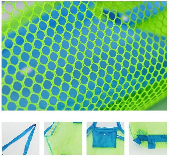 BornFeel Large Mesh Beach Bag for Toys Sand Away Tote with Zipper for Child Swim Pool Travel Sandy Shoes Wet Towels 18 x 12 x 18inch Green Mesh Blue Straps - Image 2