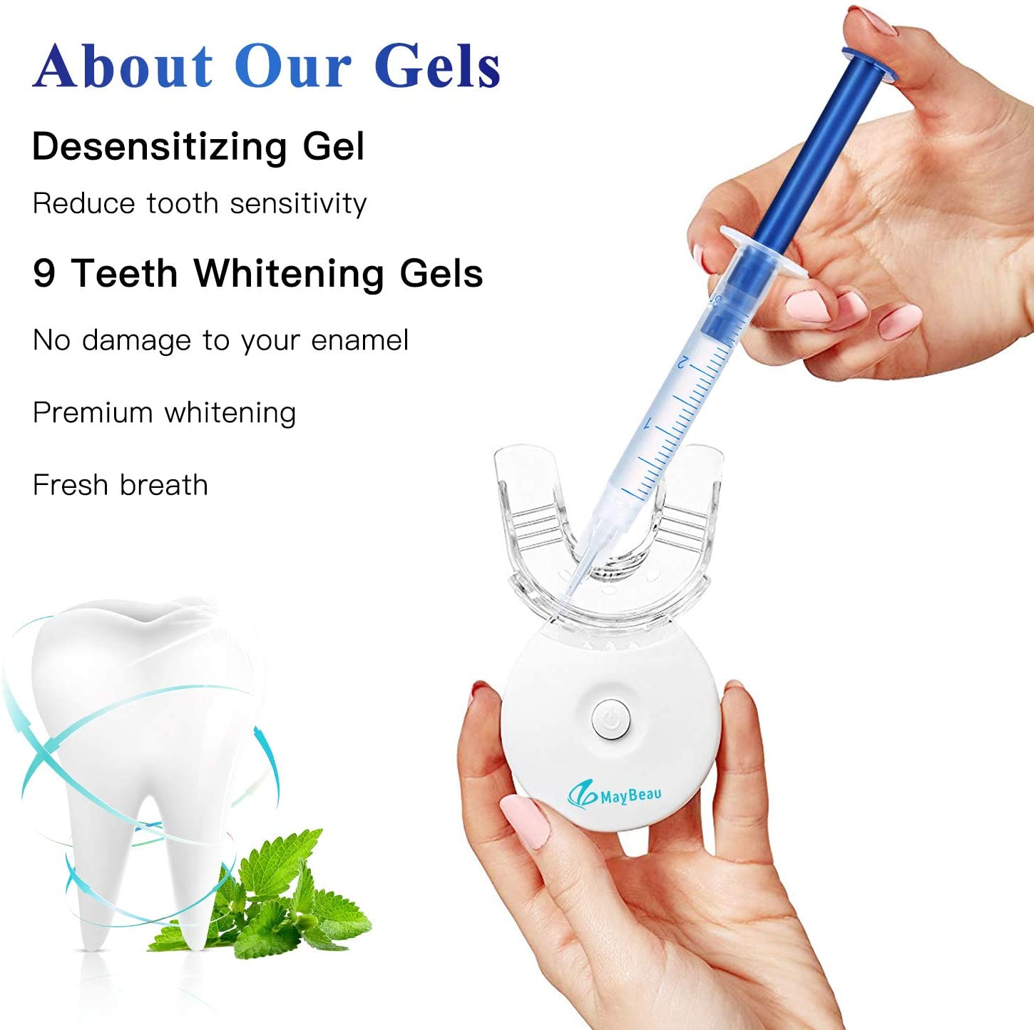 MayBeau Teeth Whitening kit with Red & Blue Led Light, 6ml Teeth