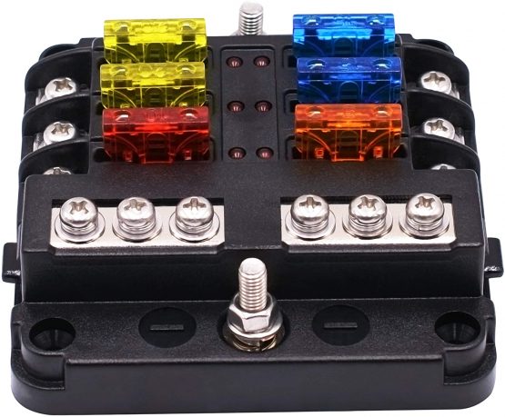 Tawveml 6 Way Blade Fuse Box, 12V/24V Circuit Fuse Holder Box Block with Negative Bus, Car Standard Blade with LED Indicator for Automotive Car Boat Marine Truck - Image 2