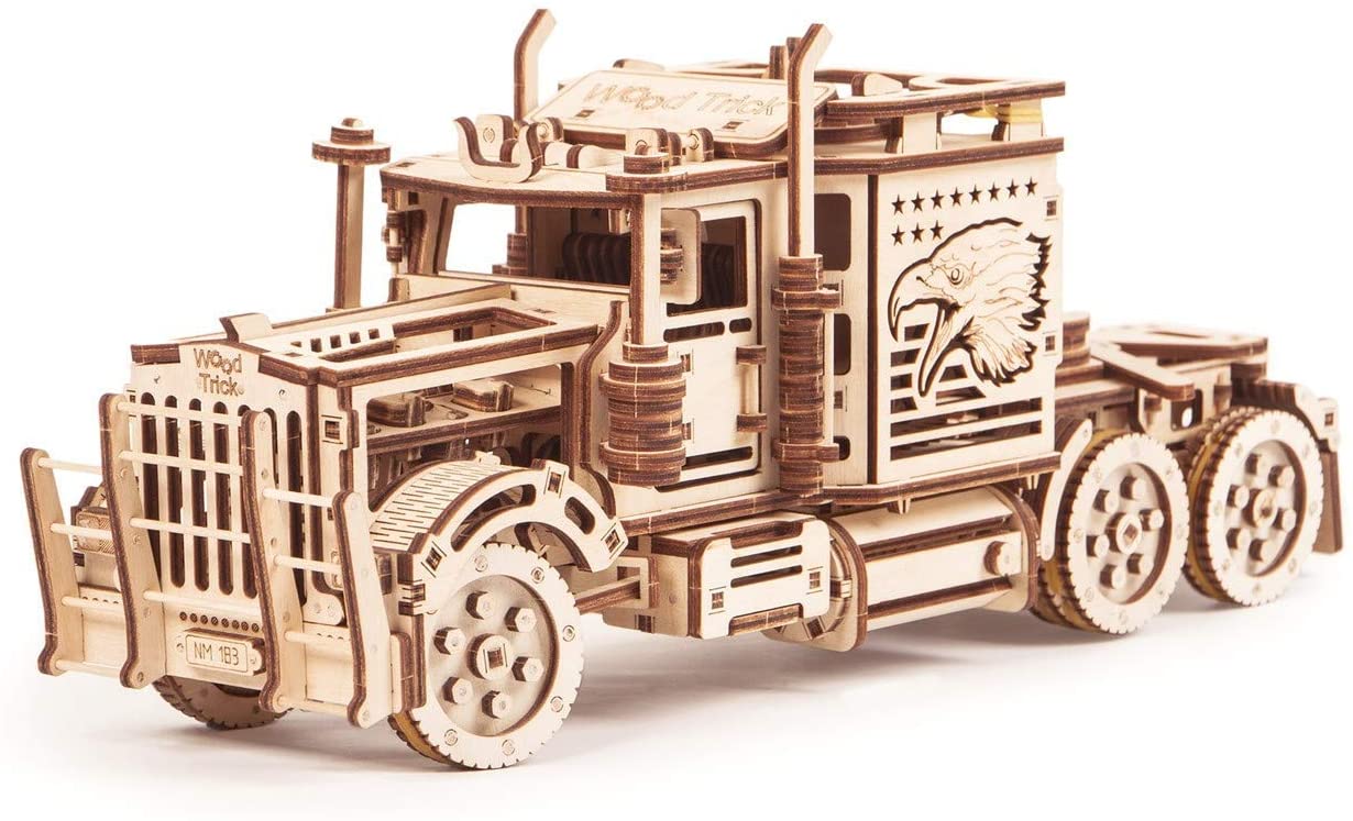 Wood Trick Big Rig Mechanical Toy Truck, Powerful Rubber Band Motor