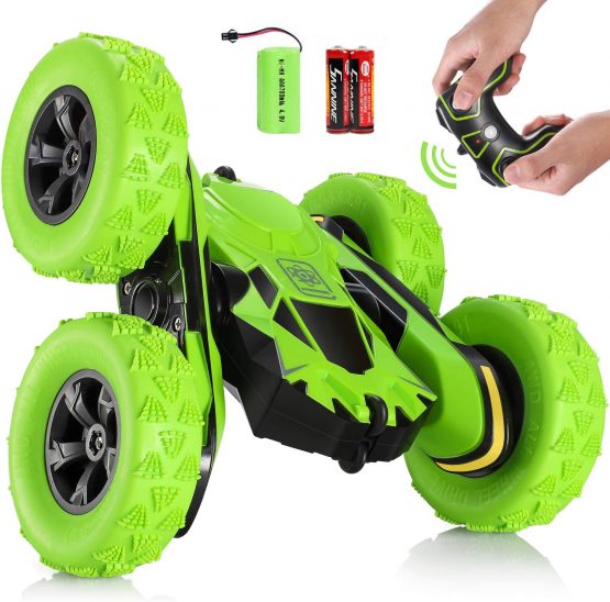SGILE 4WD Remote Control Car for 6-12 Years Old Kids - 2.4Ghz 360° Double Side Flips RC Stunt Car Truck Toy Gift, Green