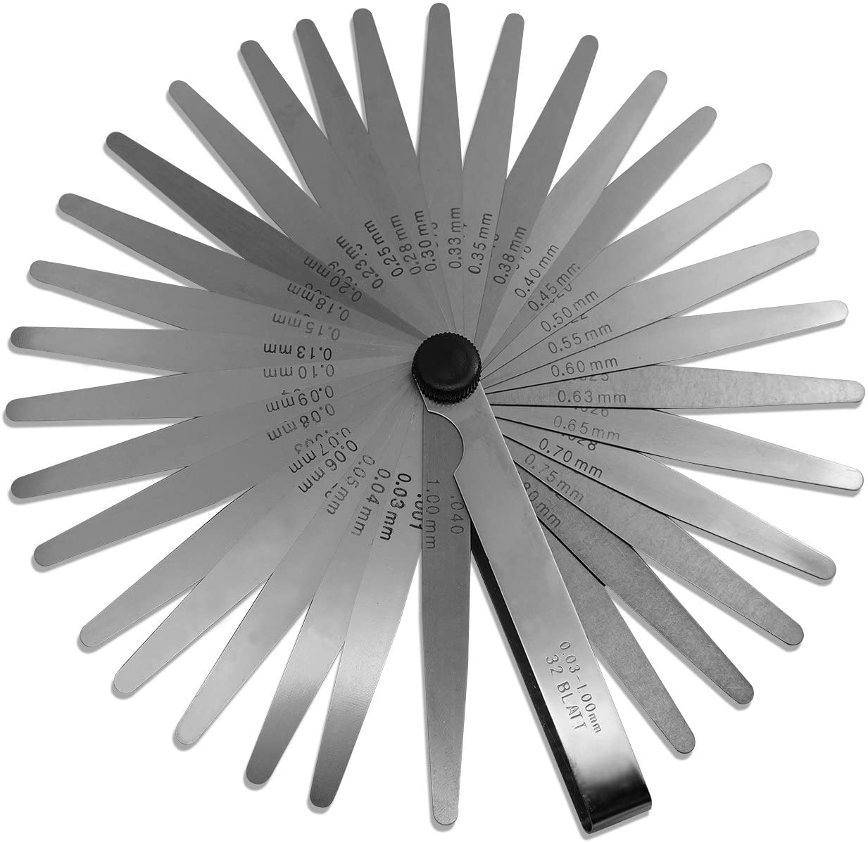 Spurtar Feeler Gauges 0.03-1.00mm/0.001-0.04" 32 Blades Tapered Feeler Gauge Metric and Imperial