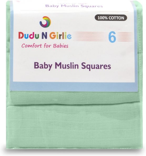 Dudu N Girlie 6 Pack 100% Pure Cotton Baby Muslin Squares 70x70cms, Mint - Image 3