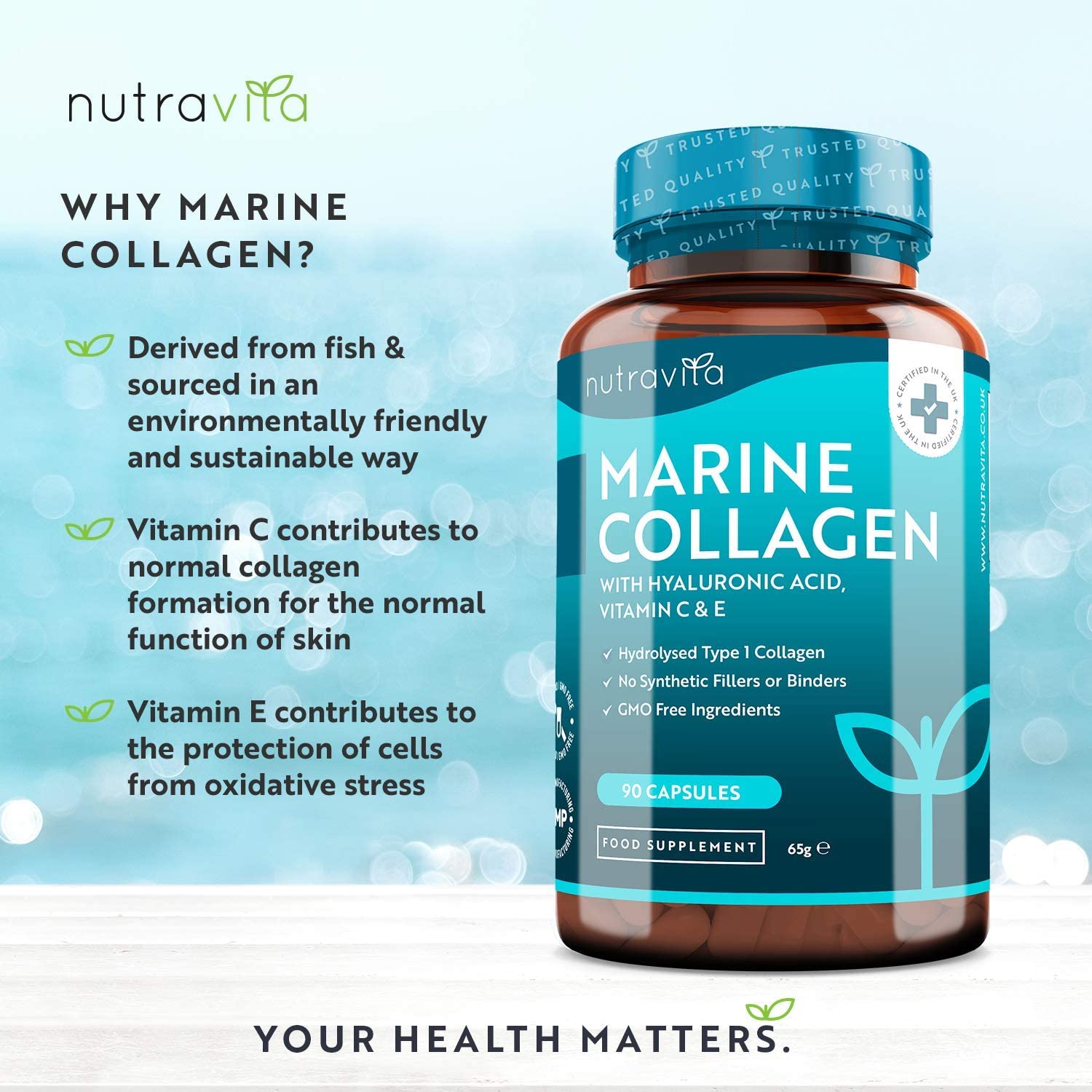 Nutravita Marine Collagen 1000mg Enhanced with Hyaluronic Acid 100mg, 90 Super Strength Capsules - Image 2