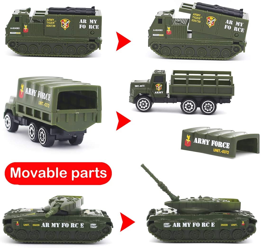 Alloy Military Truck Set Mini Pocket Size Models Play Vehicles Toy Party Favors Cake Decorations Topper Birthday Gift for Kids Boys Girls 6Pcs Set - Image 4