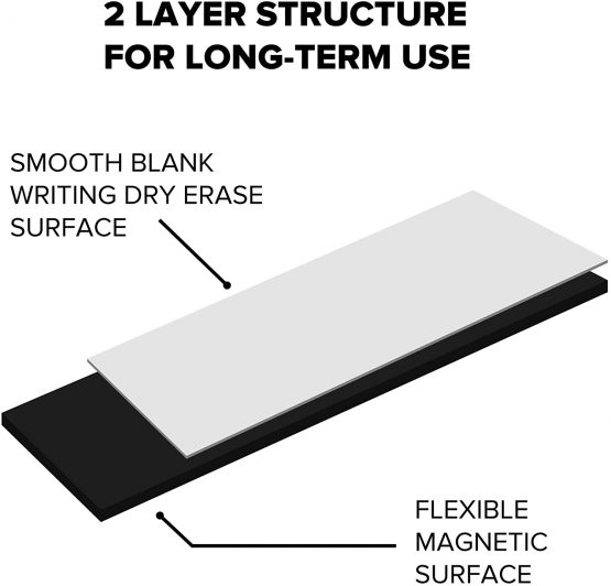 Dry Erase Magnetic Strips - 2,5cm x 7,6m Magnetic Tape Roll - Blank Write On Magnets - Sticky Labels and Stickers - Writable Flexible Magnet Sheet for Whiteboards, Refrigerator and Crafts - Image 2