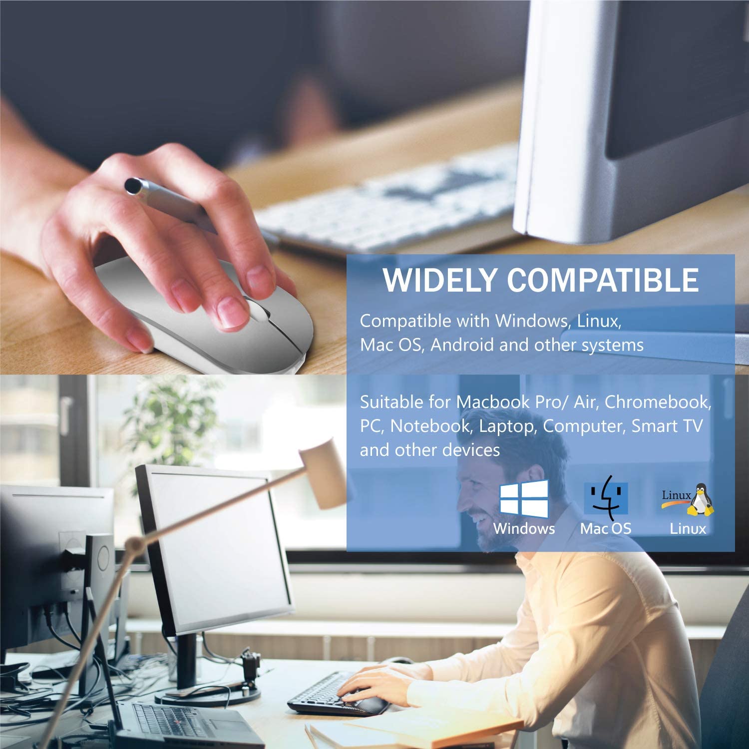 Tsmine Bluetooth Mouse for Laptop Wireless Computer Mouse with Silent Buttons, 1600DPI Adjustable - Image 2