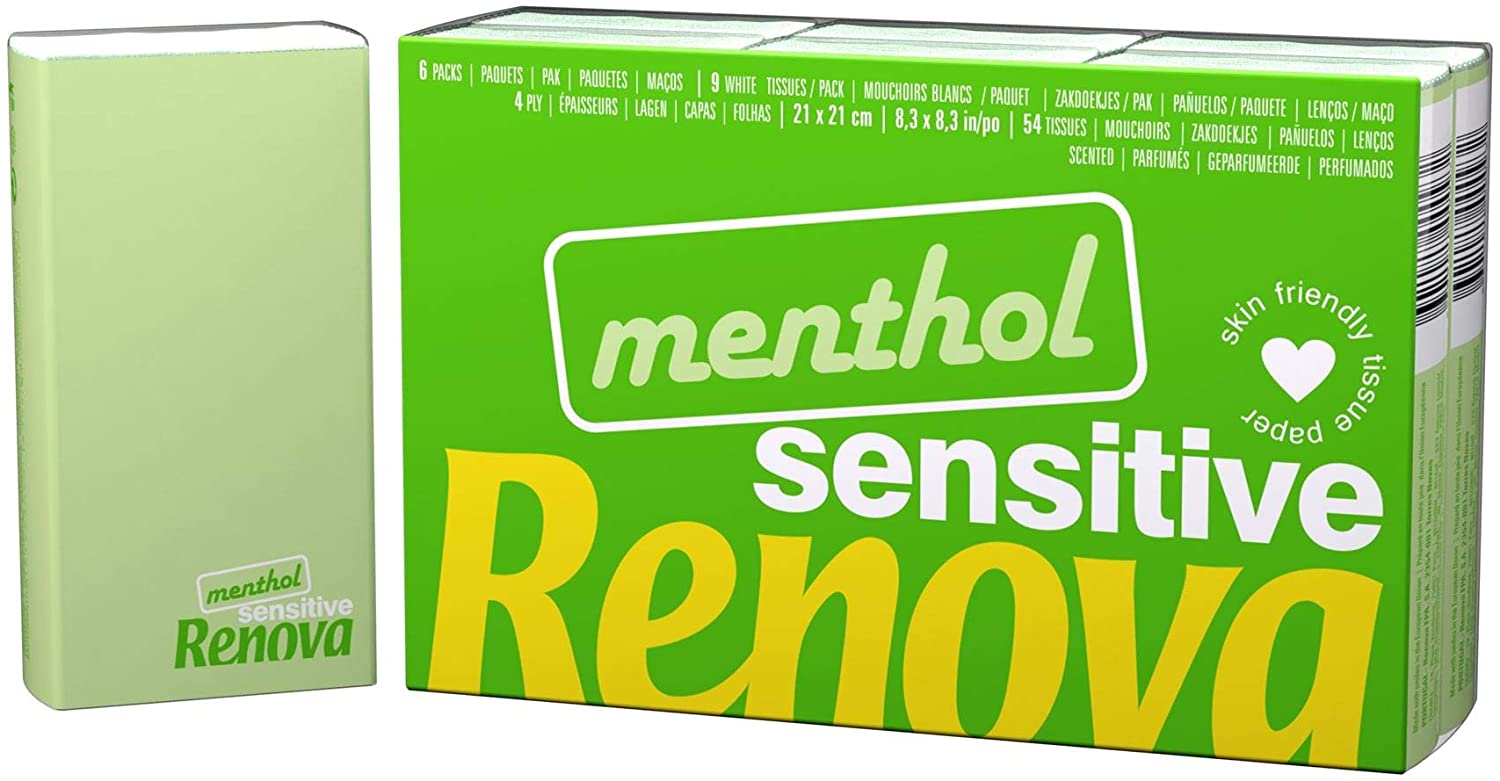 Renova Menthol Sensitive Tissues Handkerchiefs (6 Packs of 9) - Extra Soft, White, 1 count (Pack of 6) - Image 2