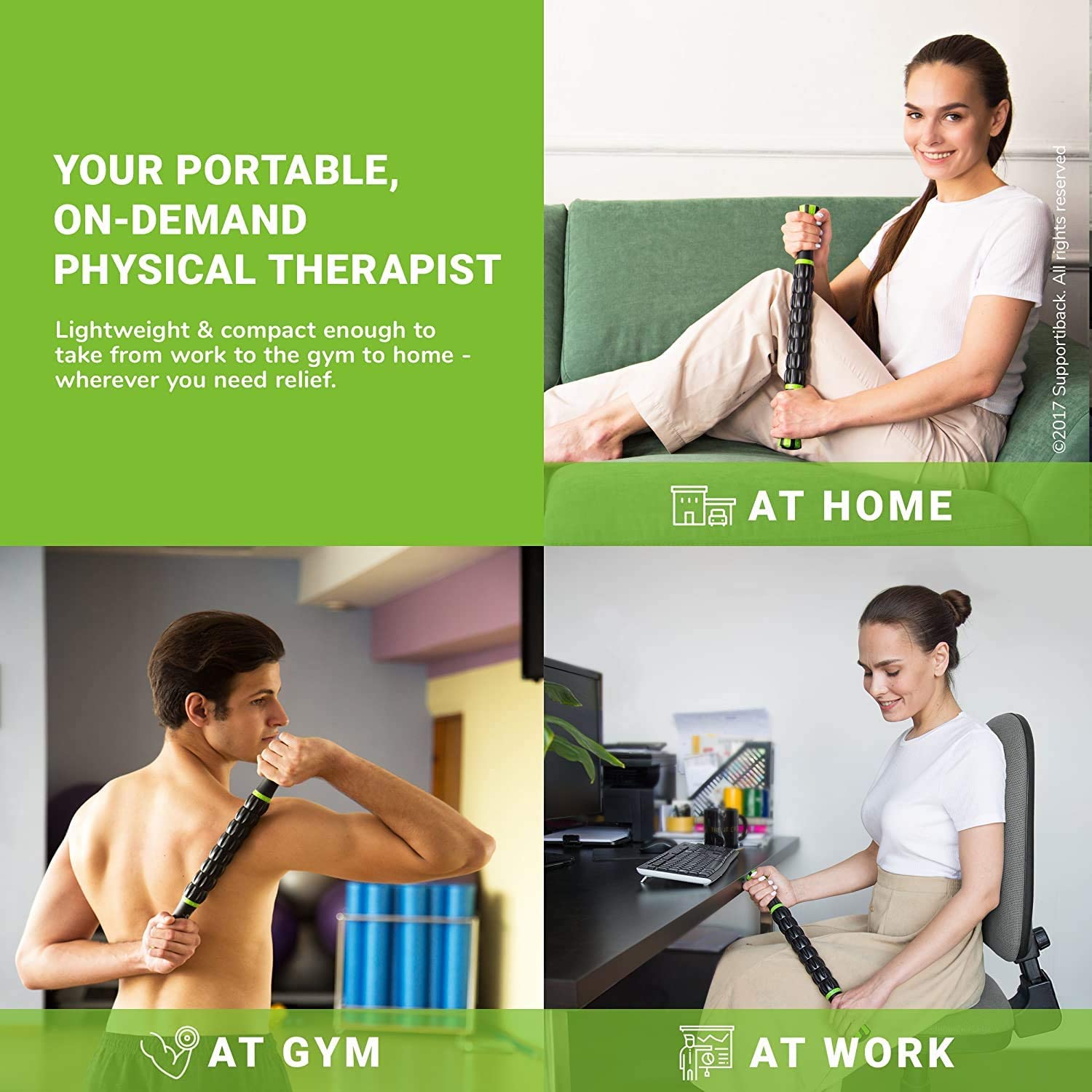 Supportiback 𝗧𝗘𝗡𝗦𝗜𝗢𝗡-𝗥𝗘𝗗𝗨𝗖𝗜𝗡𝗚 Muscle Therapy Massage Stick, 360° Coverage, Ridged Gears for Deep Release - Image 3