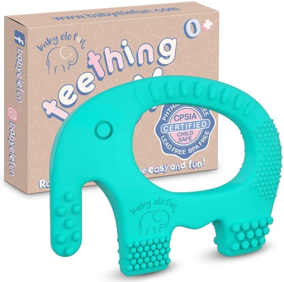 Teething Toys for Baby - BPA Free Silicone Toy - Cute, Easy to Hold, Soft and Highly Effective Elephant Teether - Unique Teethers Best for 0-6 6-12 Months Boy or Girl Christmas Gifts Stocking Fillers