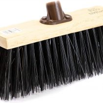 Newman and Cole 13" Wooden Broom Head with Stiff PVC Synthetic Poly Hard Bristle - Replacement Wooden Broom Head for Outdoor Garden Yard Brush Sweeping Wood Brush Head Fitted Fixing Bracket Connector
