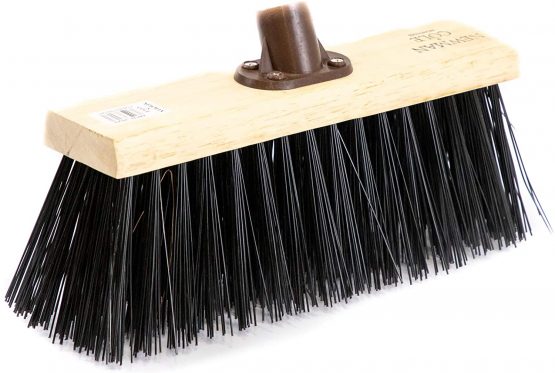 Newman and Cole 13" Wooden Broom Head with Stiff PVC Synthetic Poly Hard Bristle - Replacement Wooden Broom Head for Outdoor Garden Yard Brush Sweeping Wood Brush Head Fitted Fixing Bracket Connector