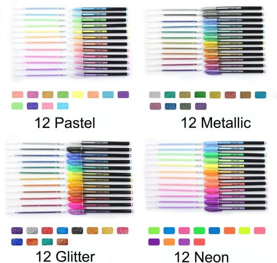 48 Packs Color Gel Ink Pens, KXF Gel Pens Set 1.0mm Tip Color pens-Metallic,Glitter,Neon and Paste for Adult Colouring Books/Scrapbooking/Dyeing/Drawing/Doodling/Manga/Sketching/Craft Artist Quality - Image 3