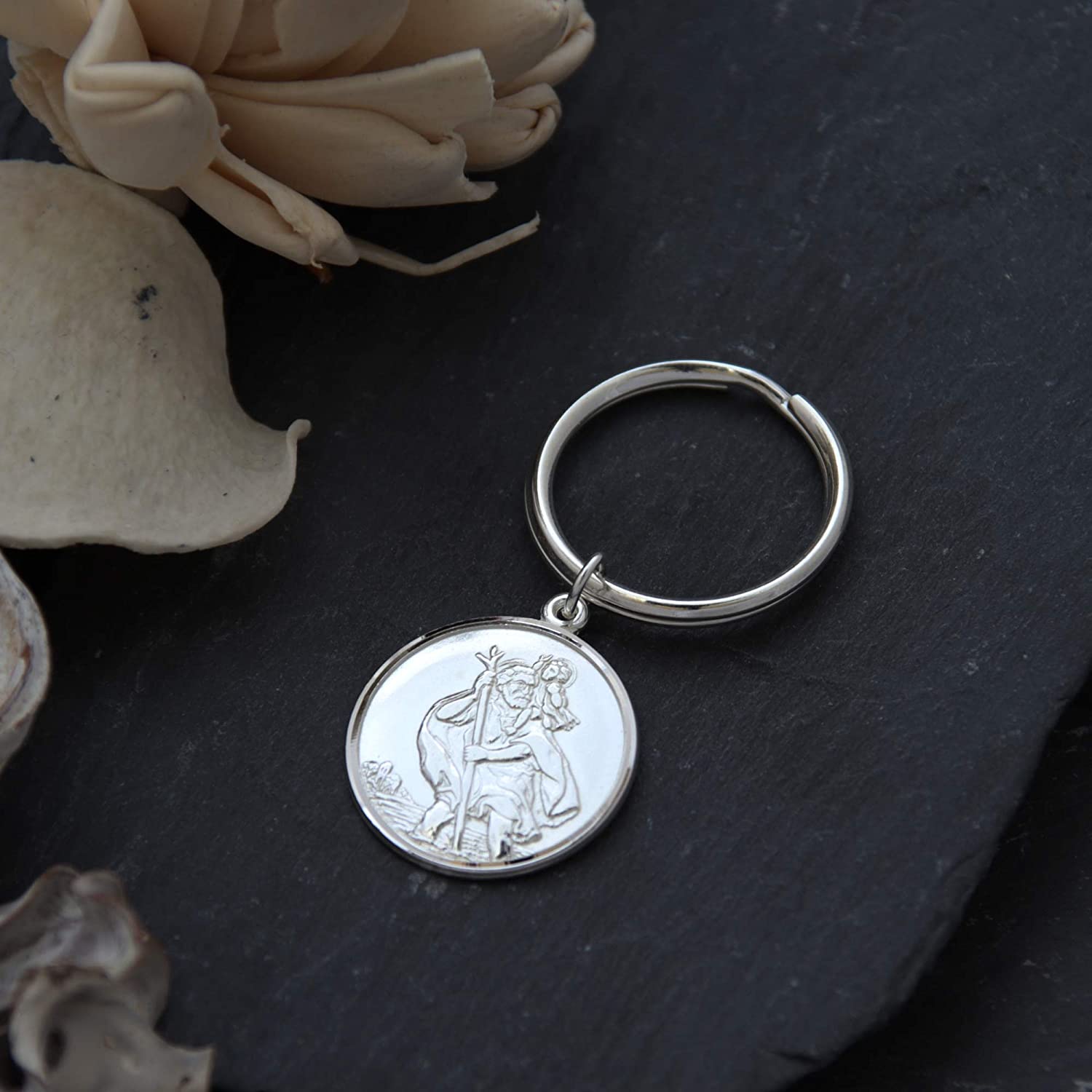 Alexander Castle 925 Sterling Silver St Christopher Keyring for Men Reversible Car Keychain, Key Fob Key Chain with Jewellery Gift Box - Image 3