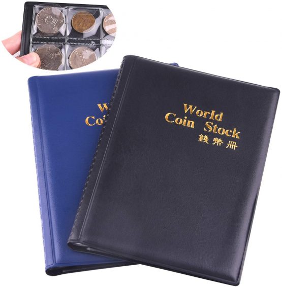 TUPARKA 2 Pack Coin Collection Album 480 Coin Holders Can Hold 50P and 2 Pound Coins (Black and Blue)