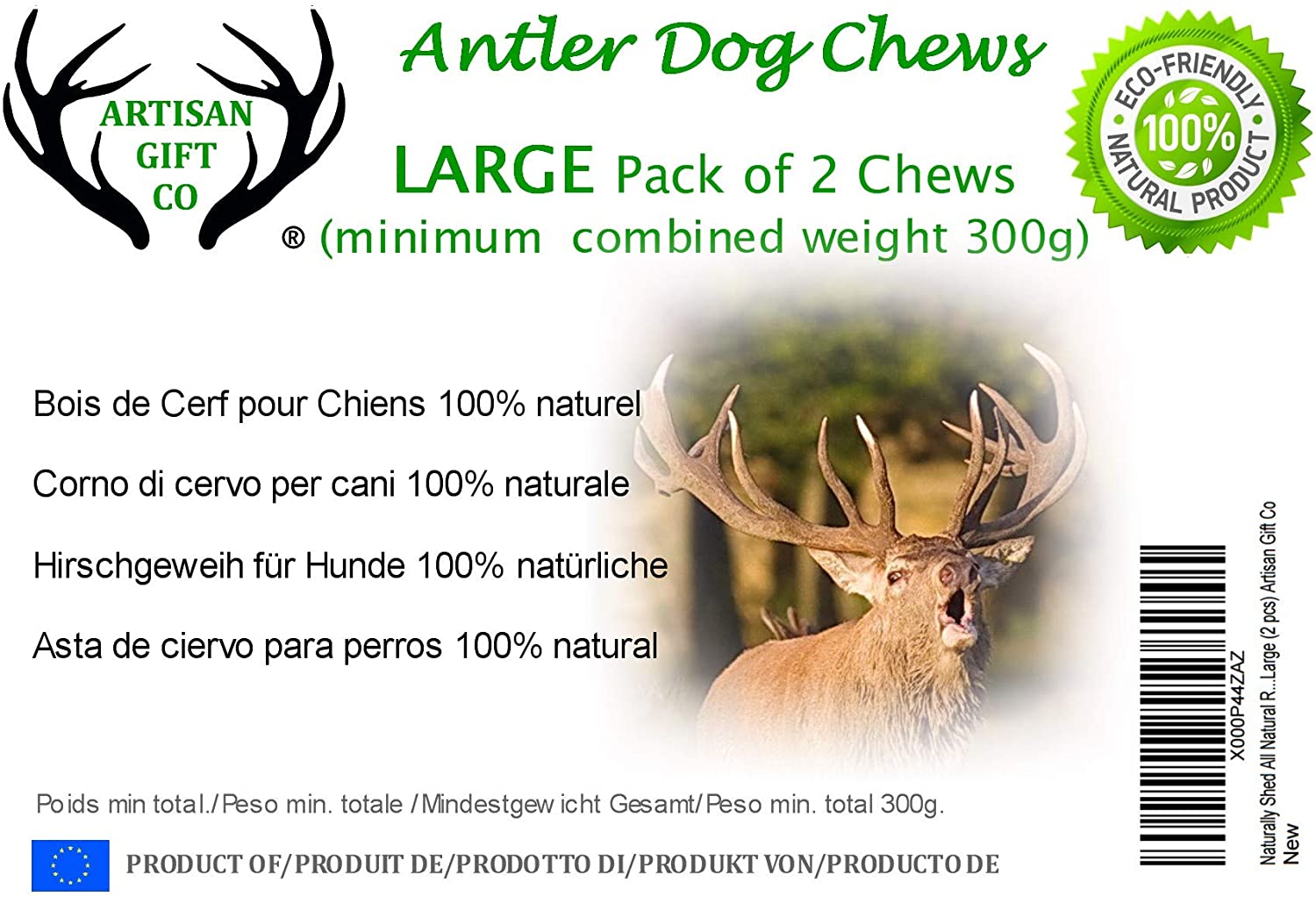 ARTISAN GIFT CO Naturally Shed 100% Natural Premium Deer Antler Chew for Dogs - Minimum pack weight 300g (L - 2 Units) - Image 2