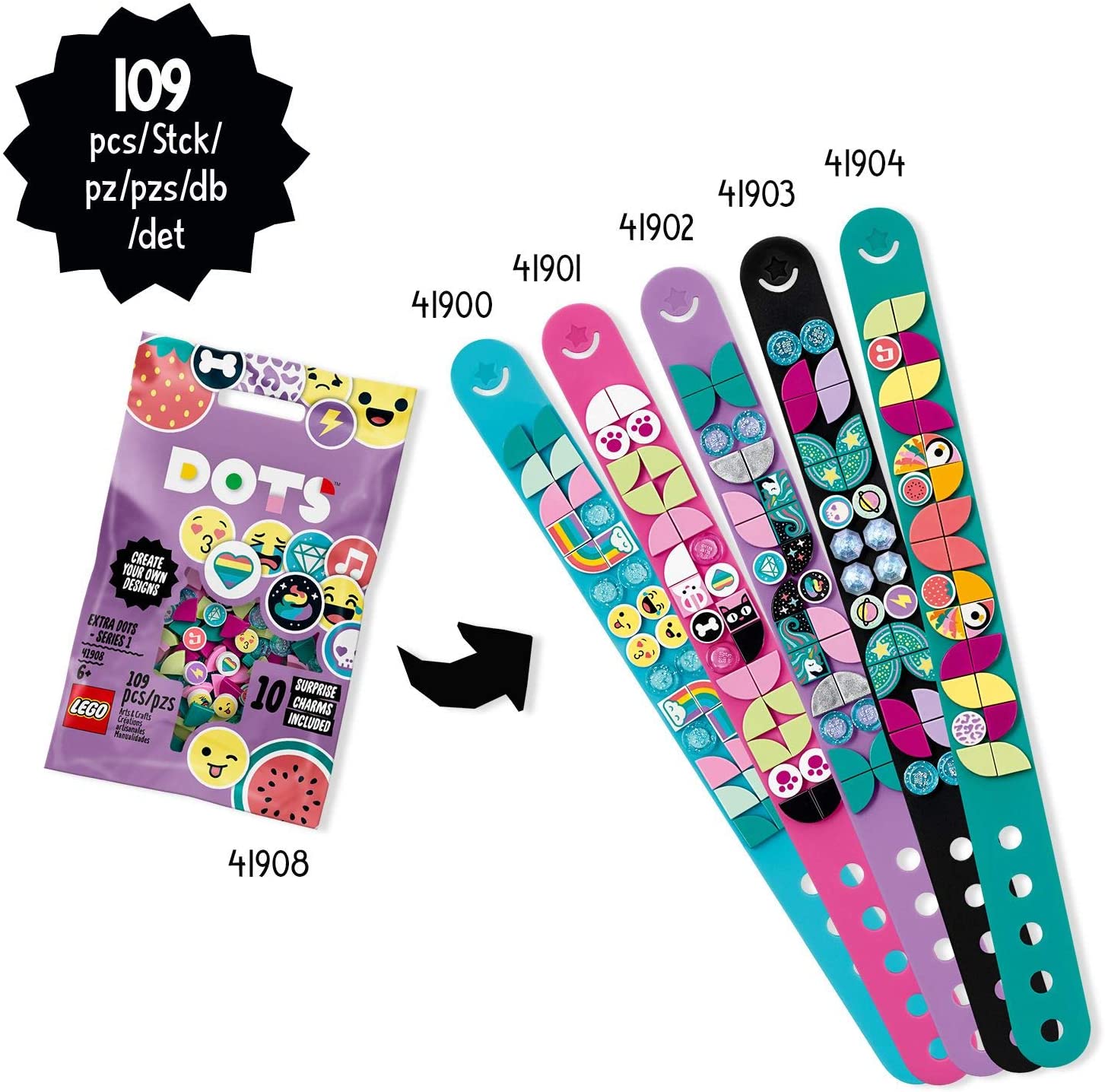 LEGO 41908 DOTS Extra DOTS - series 1 DIY Tiles Beads Set, Art and Craft for Kids with 10 Surprise Charms - Image 2