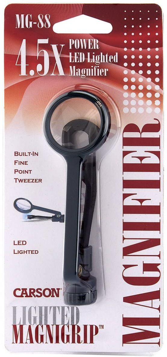 Carson MG-88 MagniGrip LED Lighted 4.5x Magnifier with Fine Point Tweezers - Image 2